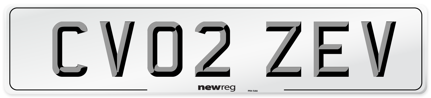 CV02 ZEV Number Plate from New Reg